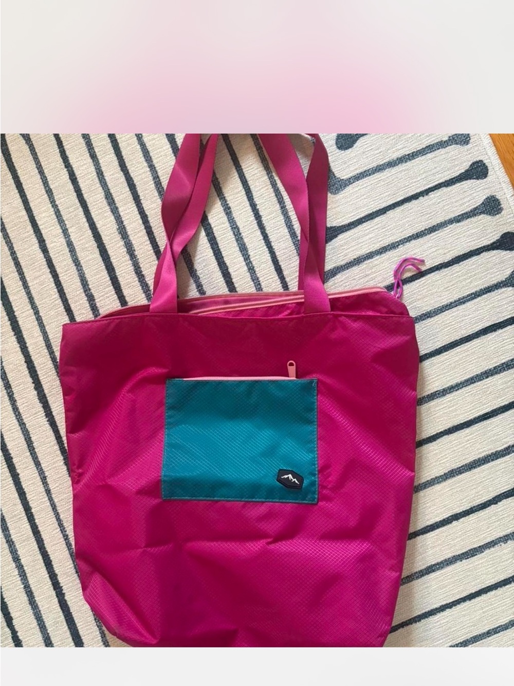 Magenta Tote Bag with Teal Front Pocket